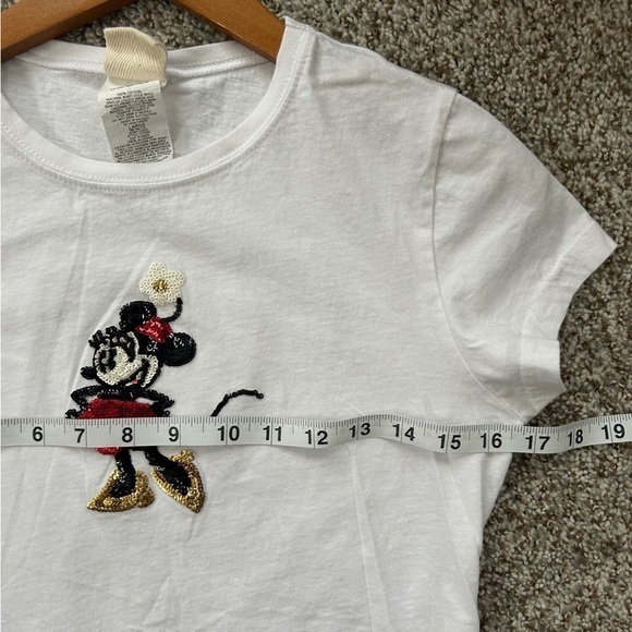 🦋 Disney White Minnie Mouse Sequin Short Sleeve T-Shirt Youth Large Size Medium - Picture 6 of 7